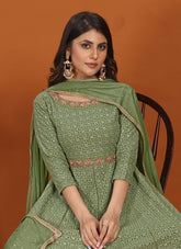 Gorgeous looking gown in pista colour